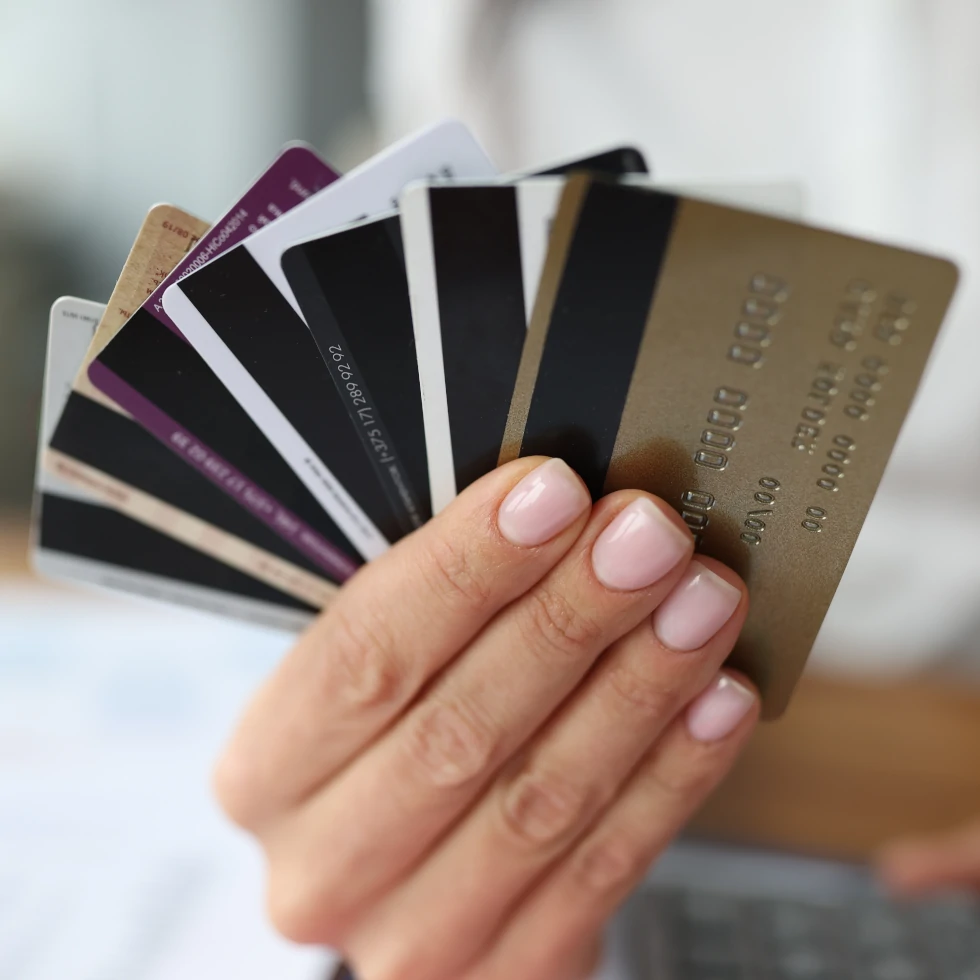 Credit cards in a hand fanned out