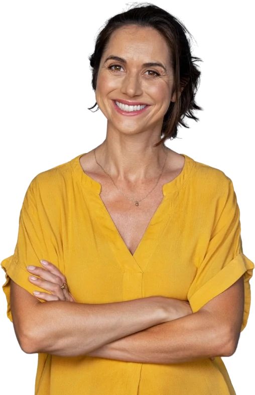 Woman in a yellow shirt smiling